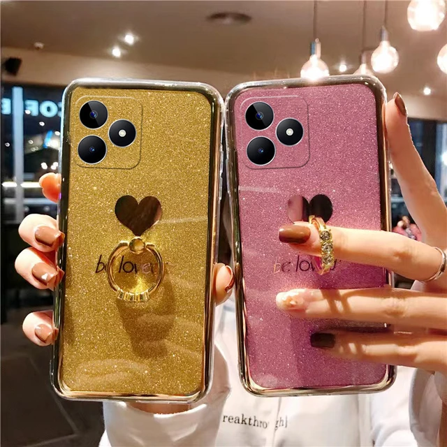 Phone Case for Realme C53 Be Loved Bling Glitter Full Protective Cover with  Ring Holder - AliExpress