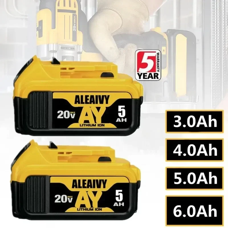 

New 20v 6.0Ah MAX 18650 Battery Power Tool Replacement for DeWalt DCB184 DCB181 DCB182 DCB200 20V 6A 18v Battery and Charger