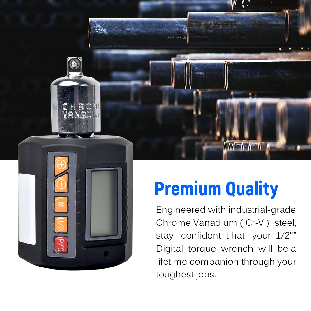 10 340Nm Digital Torque Meter Wrench Torque Tester 1/2'' Drive Includes Adapters 3/8'' 1/4'' 4 Units Home Repairs torque wrench