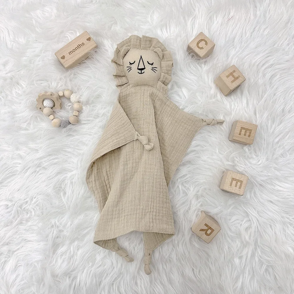 Name Personalized Embroidered Custom Baby Comforter Muslin Cotton Lion Sleeping Security Blanket Baby Shower Baby Birth Gift 5