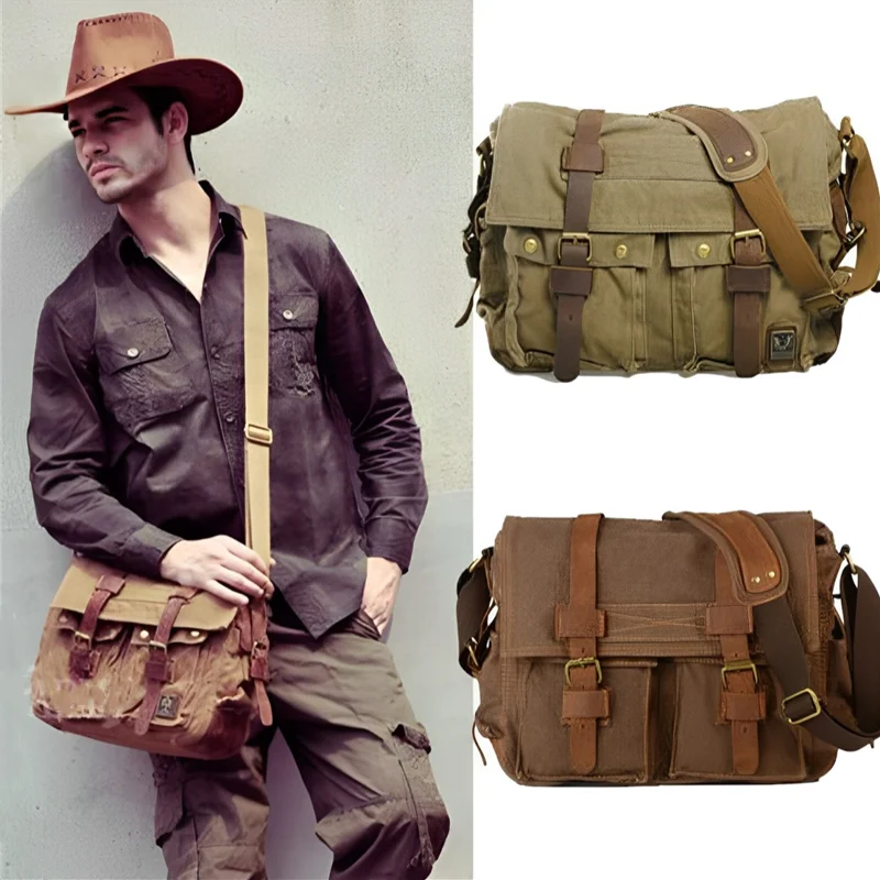 Borsa A Tracolla Uomo In Tela Vintage – Piccola, Messenger, Da Lavoro E Viaggio – Impermeabile E Antifurto