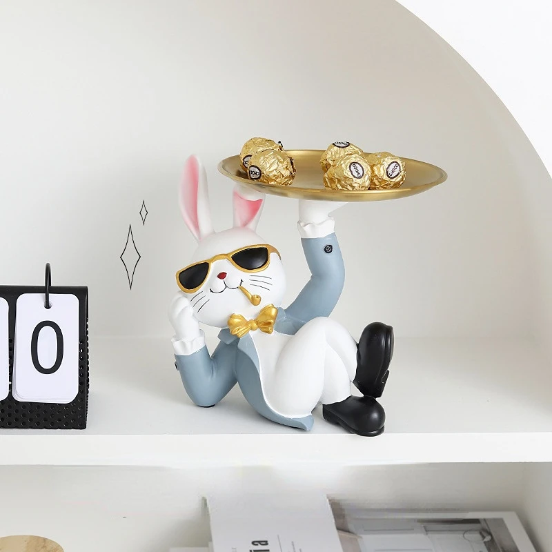 

Cartoon Figurines Rogue Rabbit Resin Tray Decoration Desktop Porch Entry Door Storage Arts and Crafts Home Decoration
