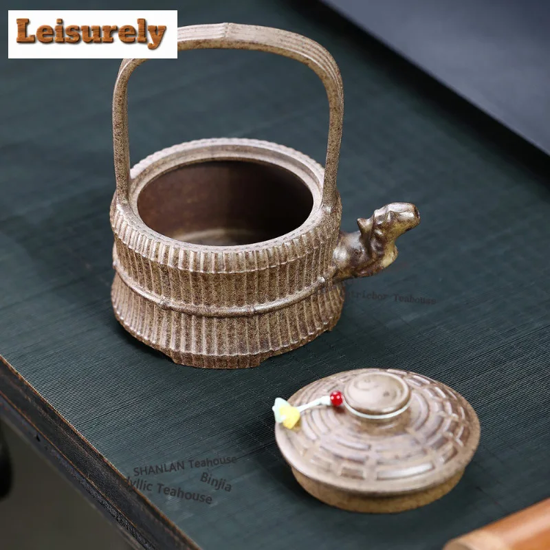 380ml Yixing Purple Clay Teapots Handmade Lifting Handle Pot Raw Ore Wood-fired Porcelain Mud Kettle With Strainer Zisha Tea Set
