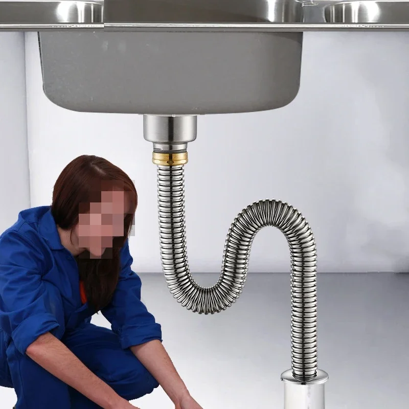 Stainless Steel Sewer Drain Pipe Universal Sink Plumbing Wash Basin Drainage Tube Kitchen Bathroom Downcomer Facility Hardware 4