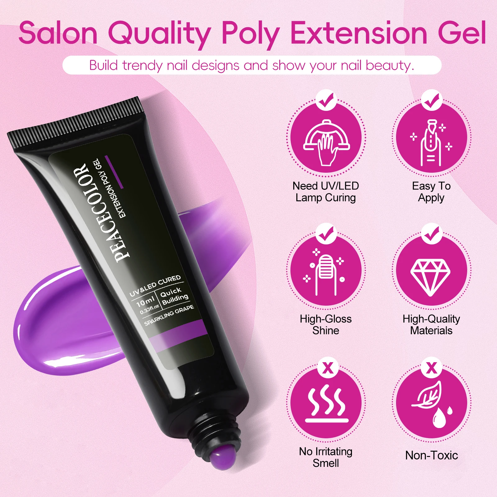 PEACECOLOR Poly UV Gel Kit All for Manicure Gel Nail Extension Set Slip Solution Builder Acrylic Gel Polish Nail Art Tool Design 4