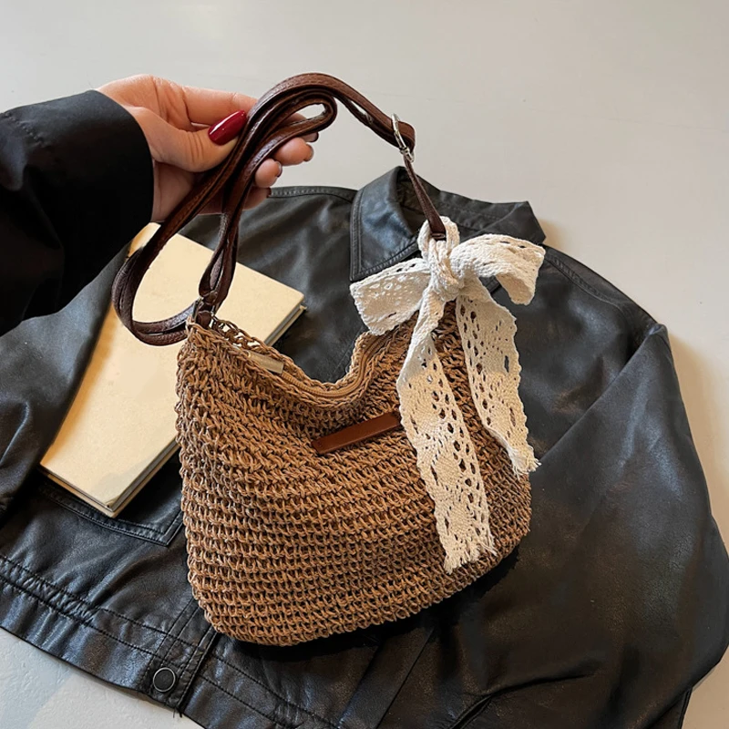 Woven Summer Fashion Straw Bag Beach Holiday Crossbody Bag Shopping Large Capacity Shoulder Handbag Messenger Ladies Women