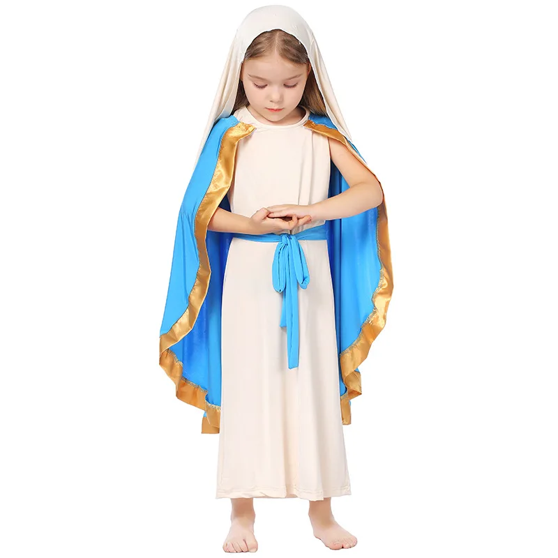 

Kids Sleeveless Robe Cape Girls Christian Biblical Nun Cosplay Costume Halloween Party Virgin Mary Priest Monastery Maria Dress