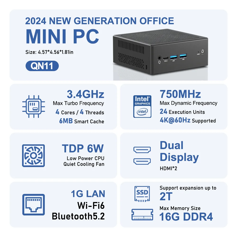 TexHoo Mini PC Intel  N100 Windows 11 Pro  Wifi6 Dual HDMI USB3.2 Supports up to 16GB DDR4 2T NVME SSD Desktop computer 2