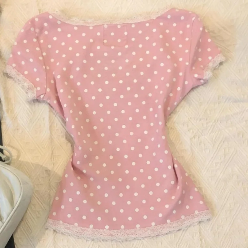 Matakawa Y2k Clothes T Shirt for Women Spring Summer Japanese Style Ropa De Mujer Polka Dot Vintage Sexy Short T-shirts 2