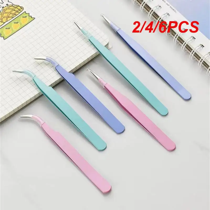 

2/4/6PCS Craft Tweezers Crossing Lock Stainless Steel Soft-grip Tweezers Reverse Grip Precision Tweezers For Eyelash Nail