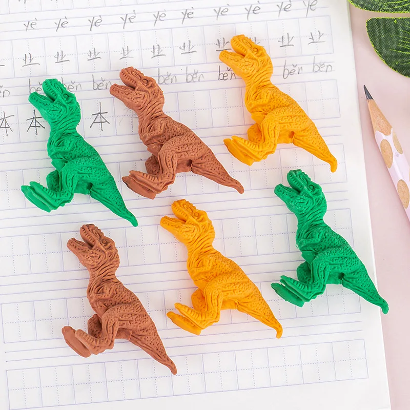 3Pcs/Lot Creative Dinosaur Tyrannosaurus rex Shaped Eraser Pencil Writing Correct Student Rubber Kids School Stationery Supplies