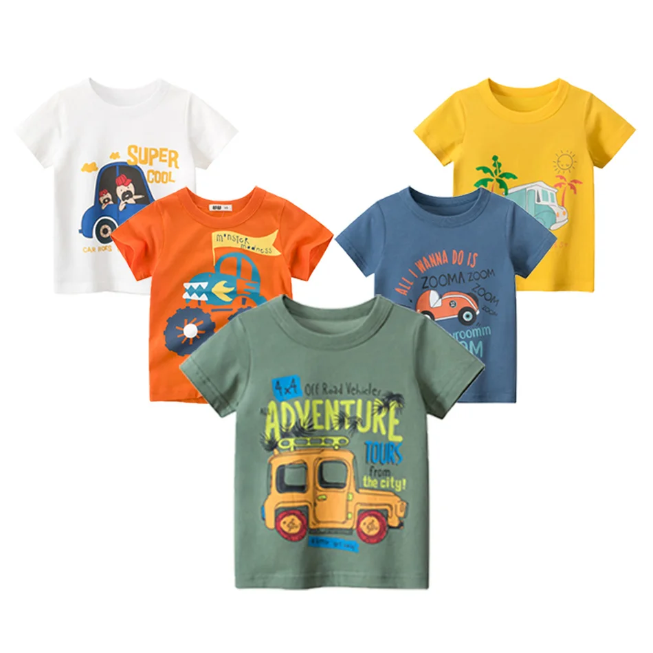 

New Style Baby Boys Car Printing Clothes Kids T-shirt Kids Short Sleeved Cotton Tee Summer Children Cute Tops Clothes 2-8Years