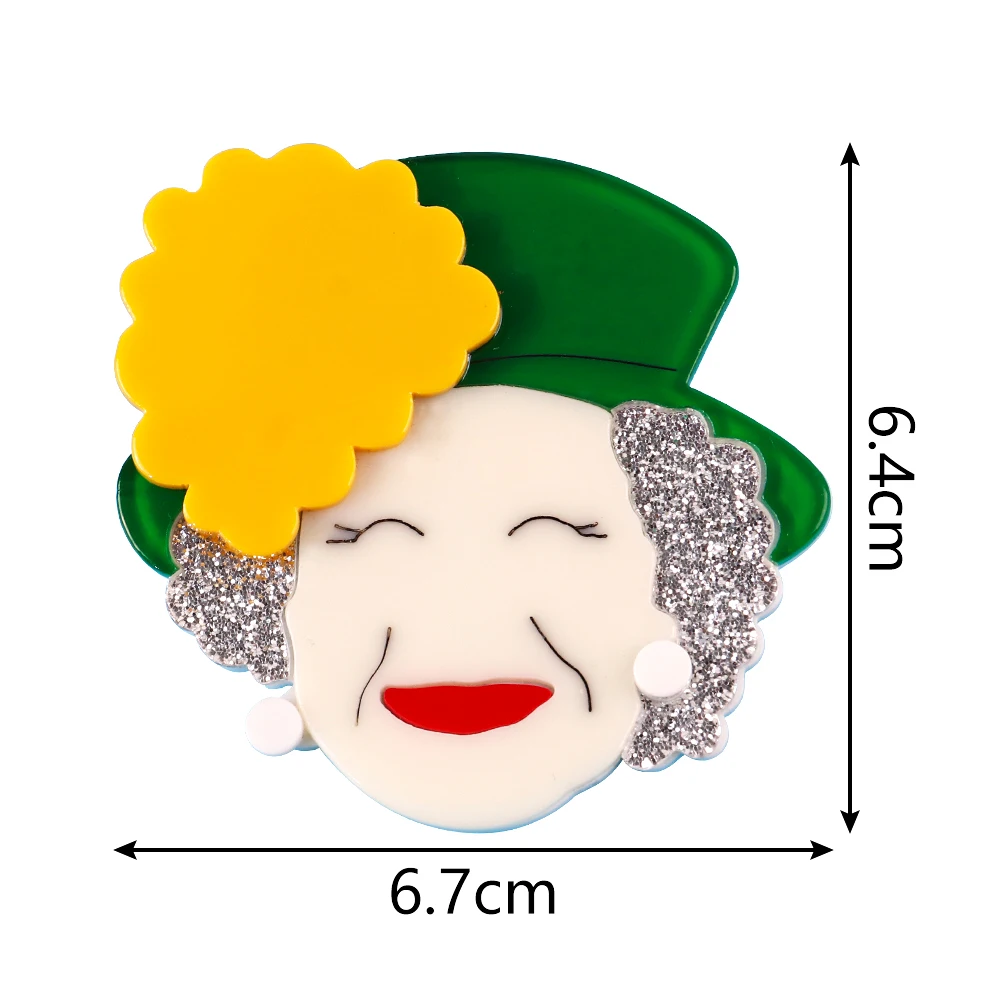 Cute Queen Elizabeth II Acrylic Brooches for Women's Clothing Big Resin Smile Granny With Hat Figure Lapel Pins Brooch Jewelry 2