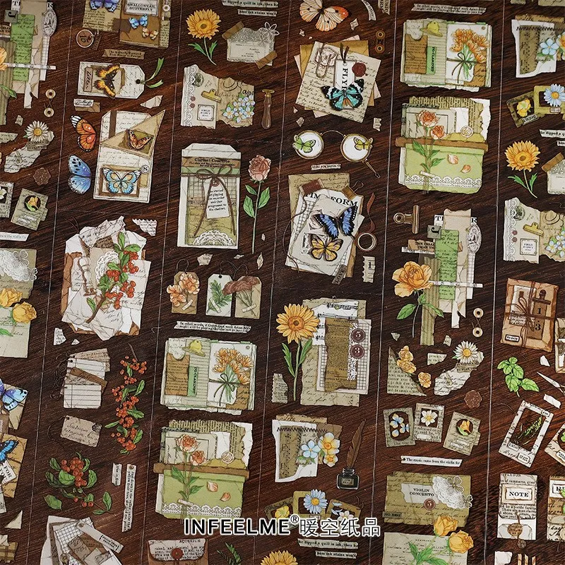 

6 Pcs Vintage Style Label Washi Stickers Set Decorative Nature Butterfly Retro Flower Decals for Art Journaling Scrapbooking