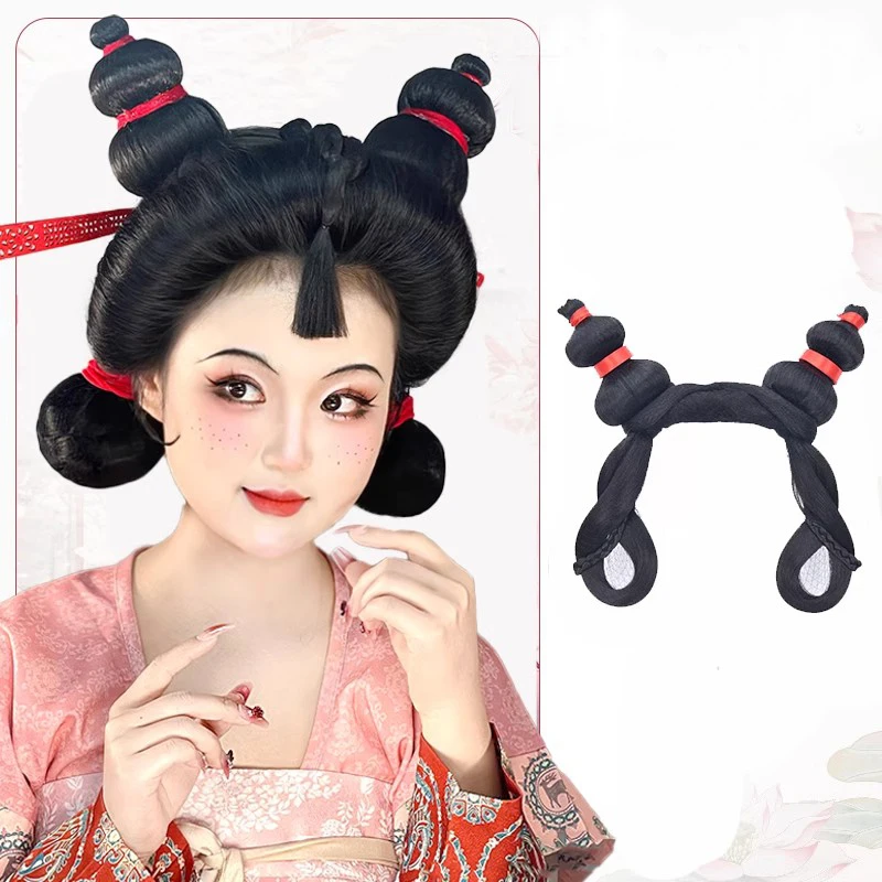 합성 헤어밴드 네자 레드 헤어밴드 마법의 아이 재생 더블 미트볼 헤드 소녀 레드 헤어밴드 헤드웨어