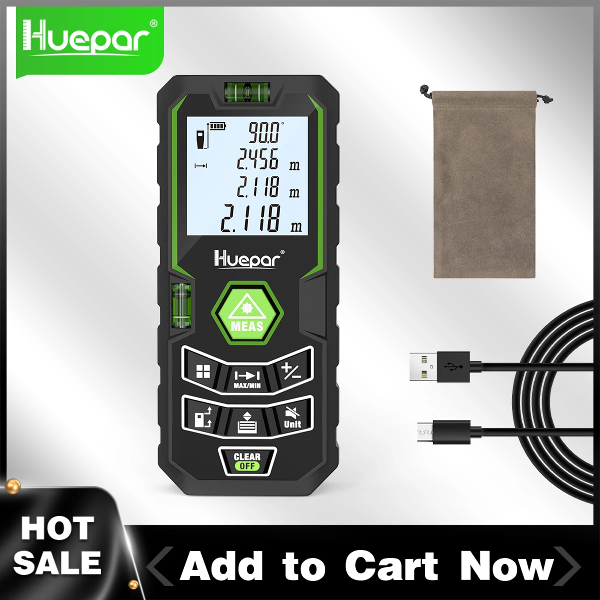 Huepar Laser-Entfernungsmessung X6-50/100/120 m/In/Ft LCD-Lasermessung mit Hintergrundbeleuchtung und elektrischem Winkelbereich, Volumensensor, Multi-Modi