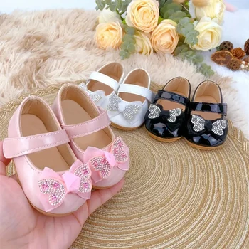 Casual Cute Rhinestone Bowknot Decor Mary Jane Shoes For Baby Girls, Lightweight Non-slip Walking Shoes For Spring And Autumn 1