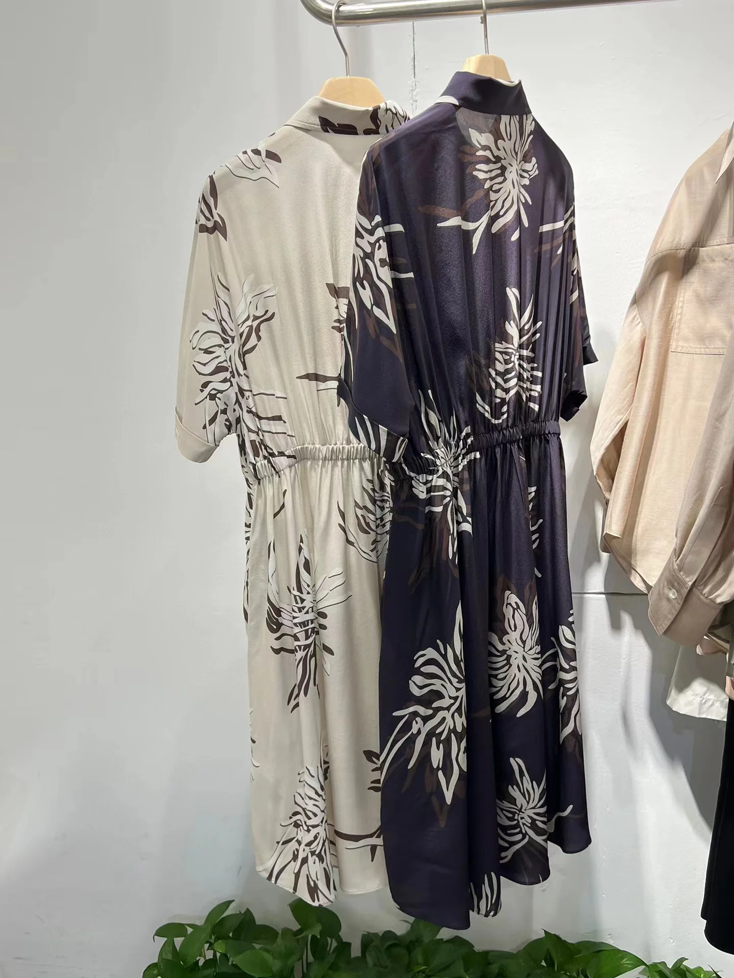  - 100% Silk Printed Casual Style Summer Shirt Dress