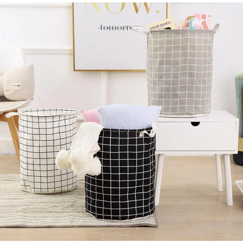 Laundry Basket Cotton Linen Foldable Laundry Hamper Waterproof Organizer Bucket Clothes Toys Large Capacity Home Storage Basket
