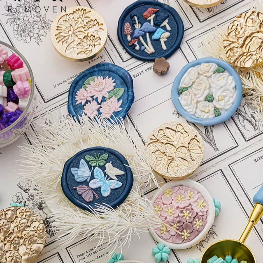 Diy Relief Fire Paint Seal Many Series Plants Flower Mushroom Hand Ledger Decoration Envelope Invitation Seal Gif