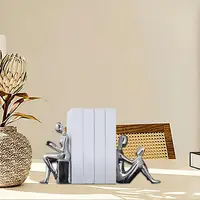 Heavy Book Ends For Shelves 2X Abstract Statue Design Book Stopper Anti-Slip Ceramic Books Storage For Bookcase Kitchen Cookbook 2