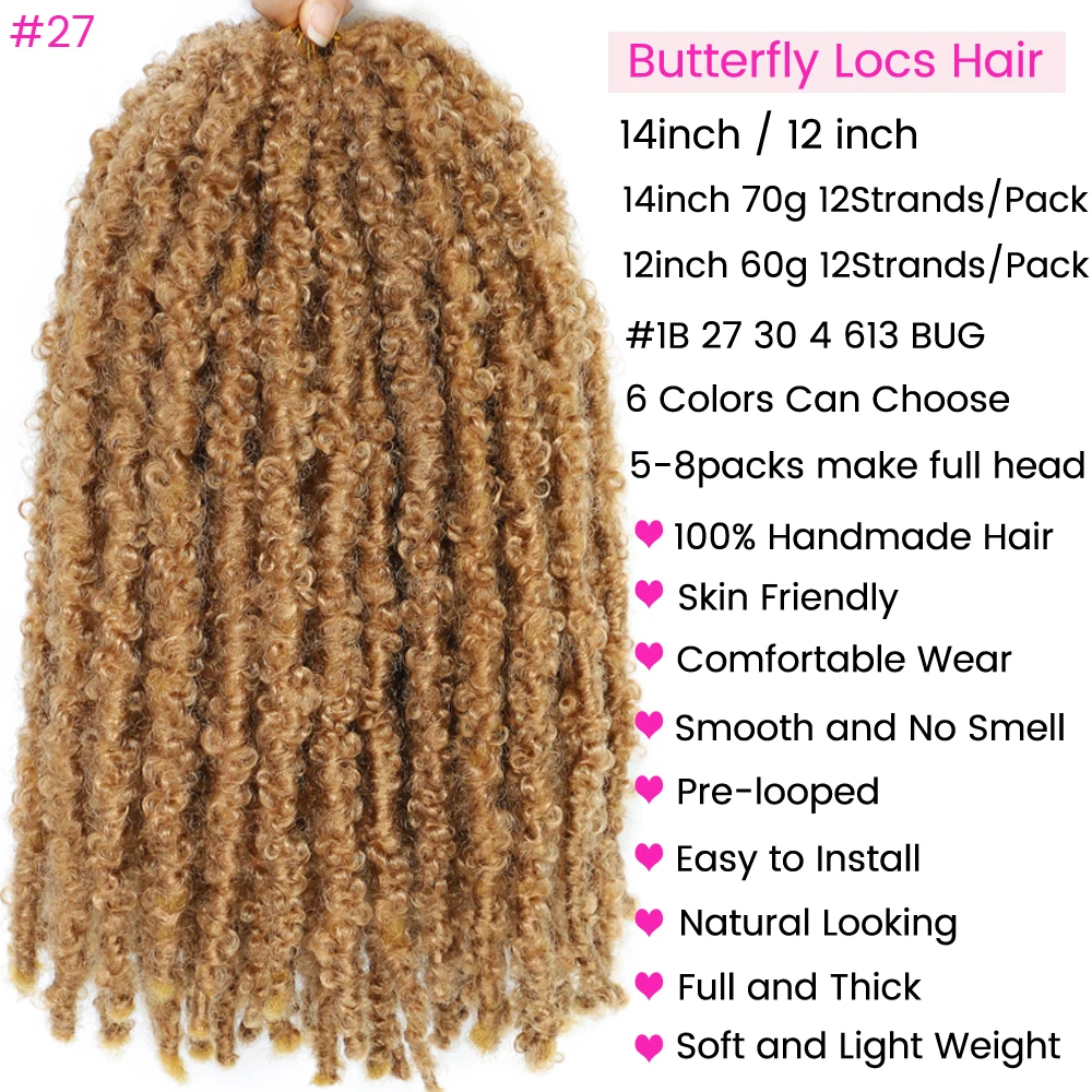Boho Butterfly Faux Locs Crochet Hair 14 12 inch Soft Twisted Locs Braiding Hair Distressed Meche Butterfly Locks Crochet Braids 2