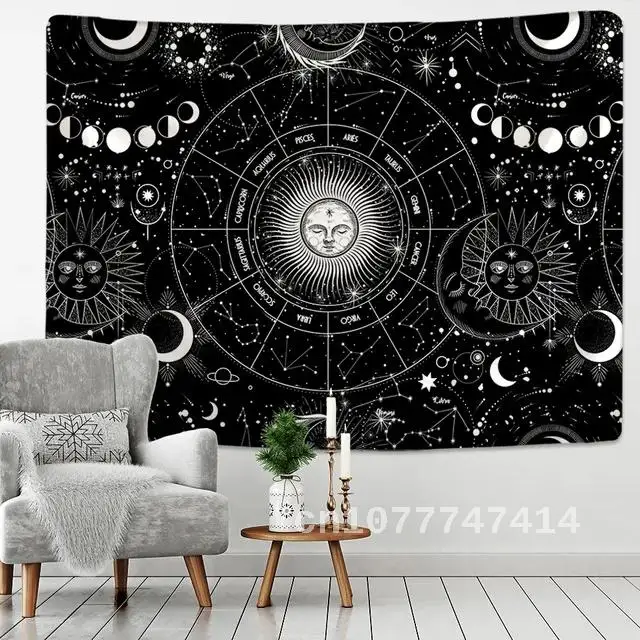 

Sun Moon Mandala Starry Sky Tapestry White Black Wall Hanging Bohemian Gypsy Psychedelic Tapiz Witchcraft Astrology Tapestry