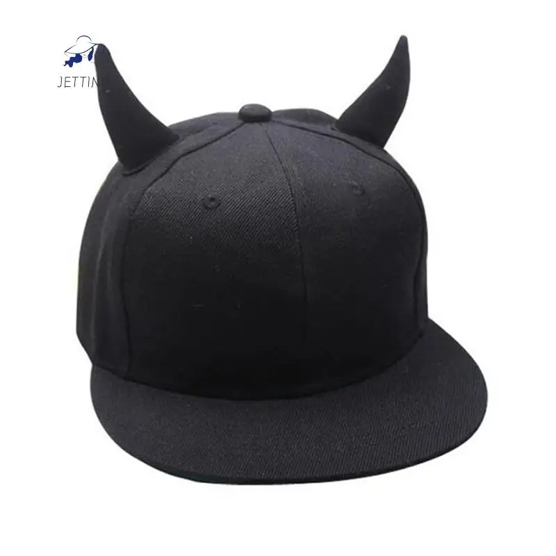 Men-Women-Hip-hop-Hat-Black-Cotton-Punk-Horn-Baseball-Cap-Snapback-Cap ...