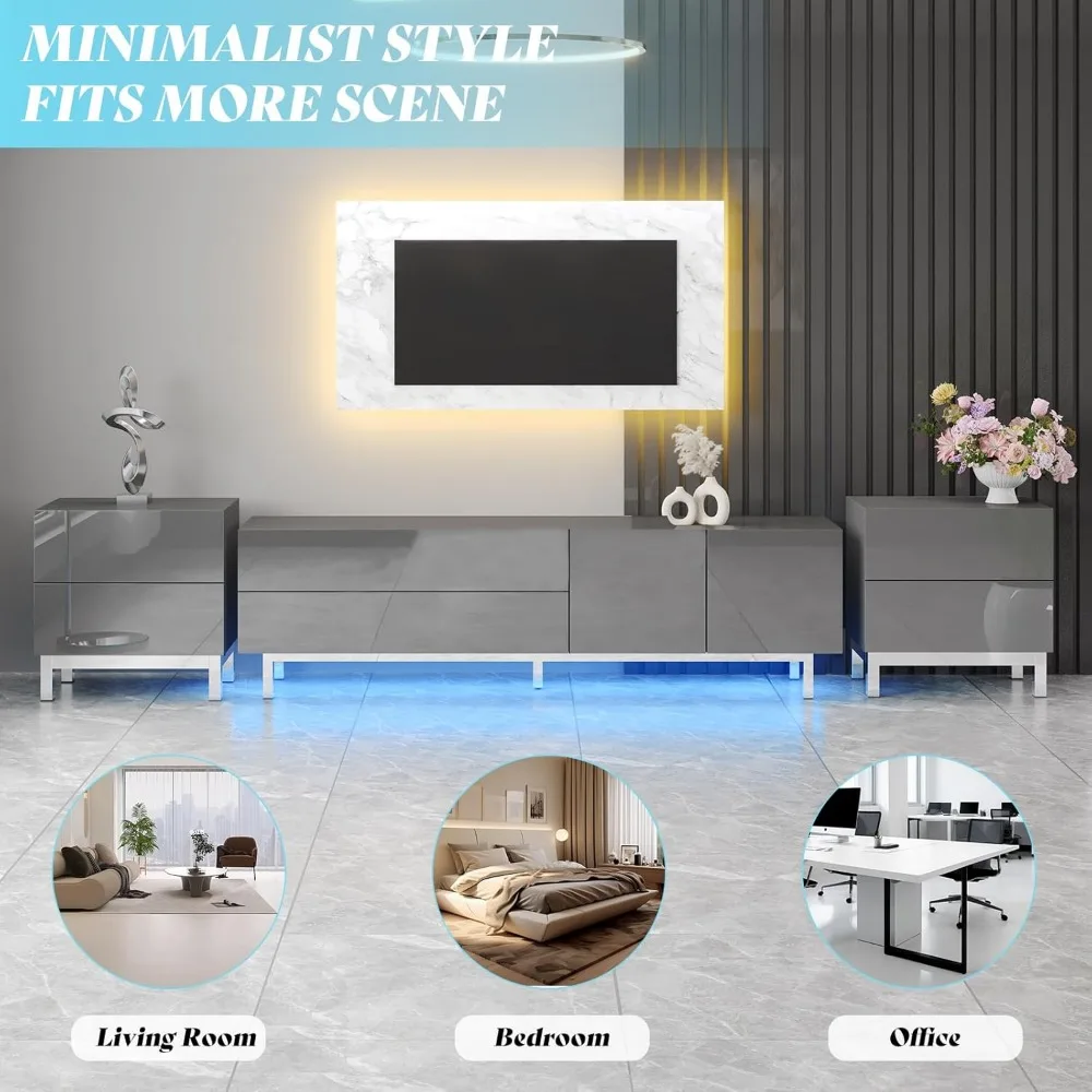 Modern Minimalist Nightstand Set of 2, 24" High Gloss Electroplated Sofa Side Table with 2 Magnetic Storage Drawers, Rectangula 5
