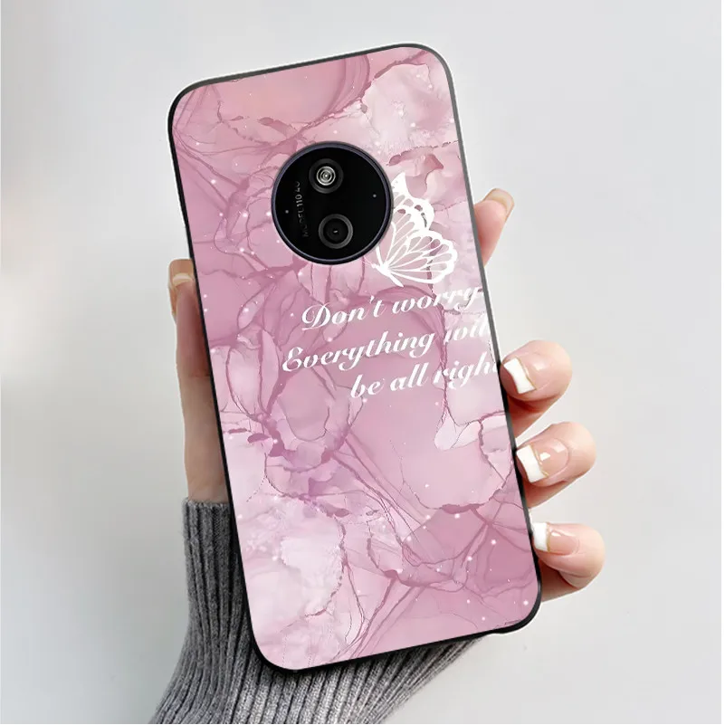 Floral Cartoon Design Soft Silicone Black Phone Case