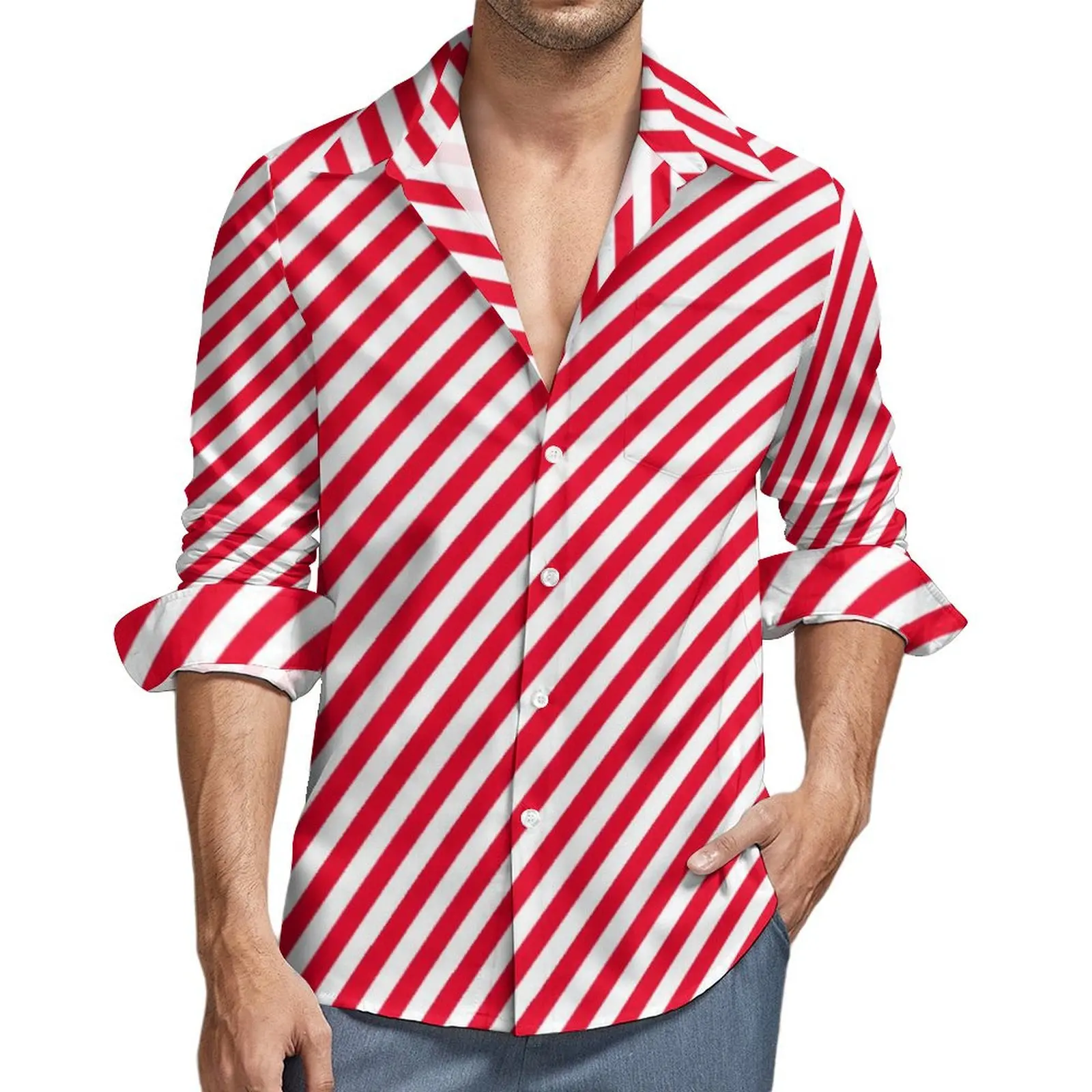 

Рубашка мужская оверсайз в полоску, Повседневная Блузка с длинным рукавом, с рождественским принтом, в стиле Харадзюку, элегантная одежда, весна