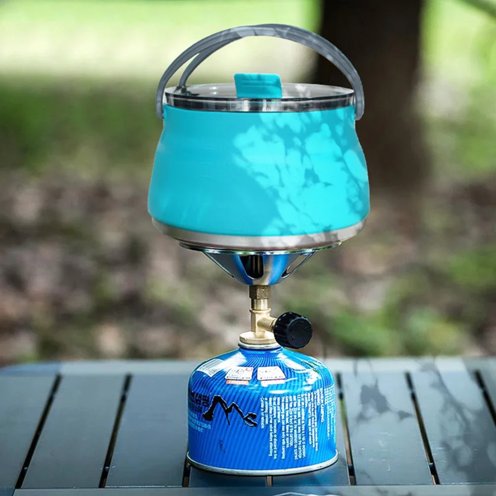 1L Outdoor Silicone Kettle Folding Camping Tableware Kettle Cook Water Pot Mini Boiling Water Pot with Handle for Fishing Travel