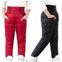 Casual Girl Boy Winter Pants Cotton Padded Thick Warm Trousers Waterproof Ski Bootcuts Elastic High Waisted Baby Kid Leggings 1