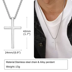 Unisex Silver Cross Pendant Necklace with Stainless Steel Chain - 60cm 24inch (NC - 1454S(as model))