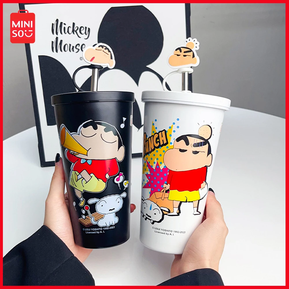 

2024 Miniso Crayon Shin Chan мультяшный аниме для мальчиков и девочек чашка из нержавеющей стали для теплой и холодной воды 600 мл чашка большой емкости подарок