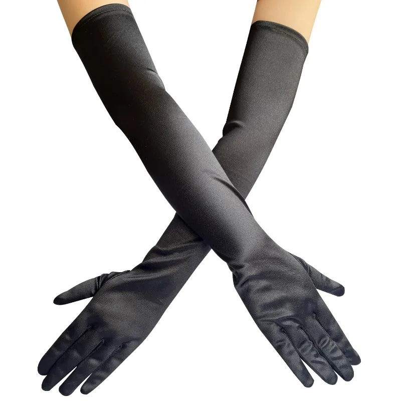 52CM Solid Satin High Elasticity Women Halloween Cosplay Stage Performance Dinner Accessories Etiquette Long Gloves Opera