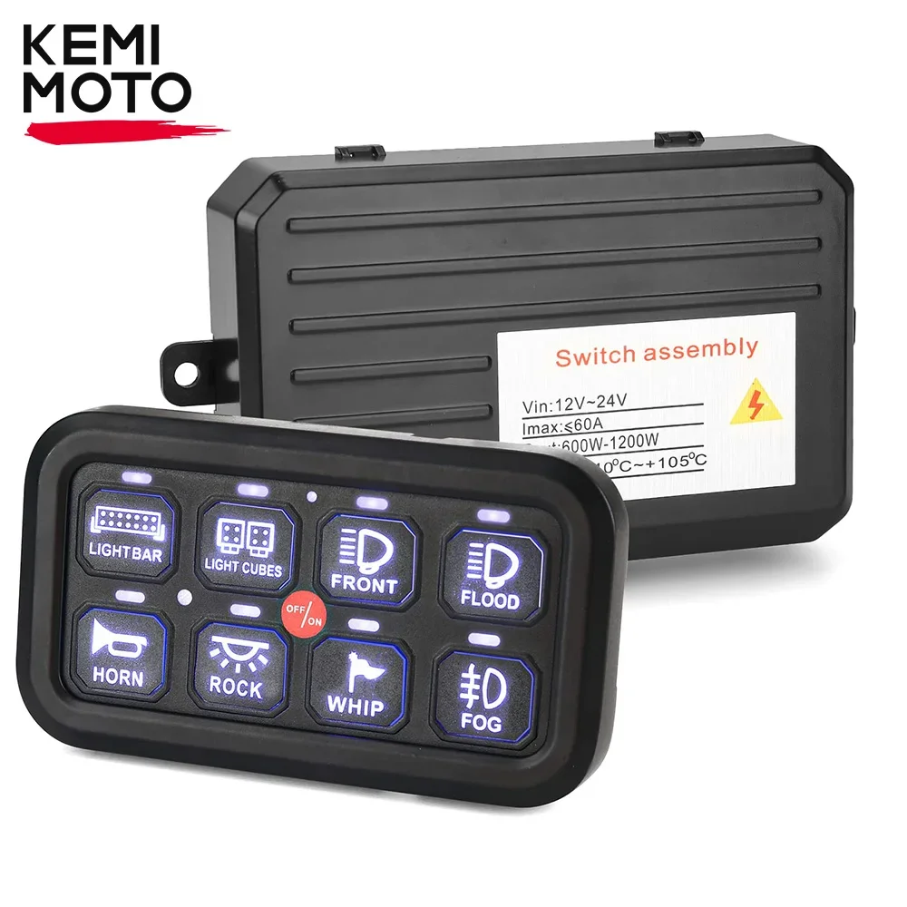 KEMIMOTO 12-24V 8 Gang Switch Panel Electronic Relay System for UTV ATV Pickup Wagon UTB Cab ATV SUV Truck Boat Bus