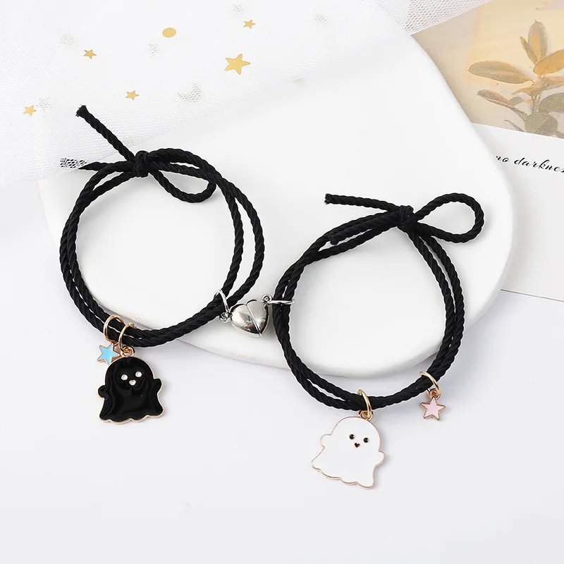 Cheap Paired Bracelets Cute Halloween Ghost Black White Devil Pendant  Bracelet Lovers Friends Couple Bracelet Party Women Jewelry Gift