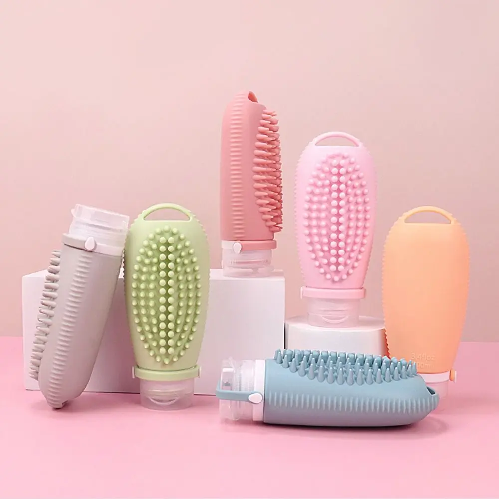 Leak Proof Lotion Dispensing Bottle Refillable Bottle Soft Travel Shampoo Bottle Squeeze Tube Portable Silicone Massage Brush 420ml multicolor ceramic emulsion dispensing bottle gold preser soap dispensers hotel club hand shower gel shampoo bottle