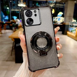 Luxury Plating Shockproof Silicone Stand Back Cover with Holder for Xiaomi 13T (FS SFCX Black)