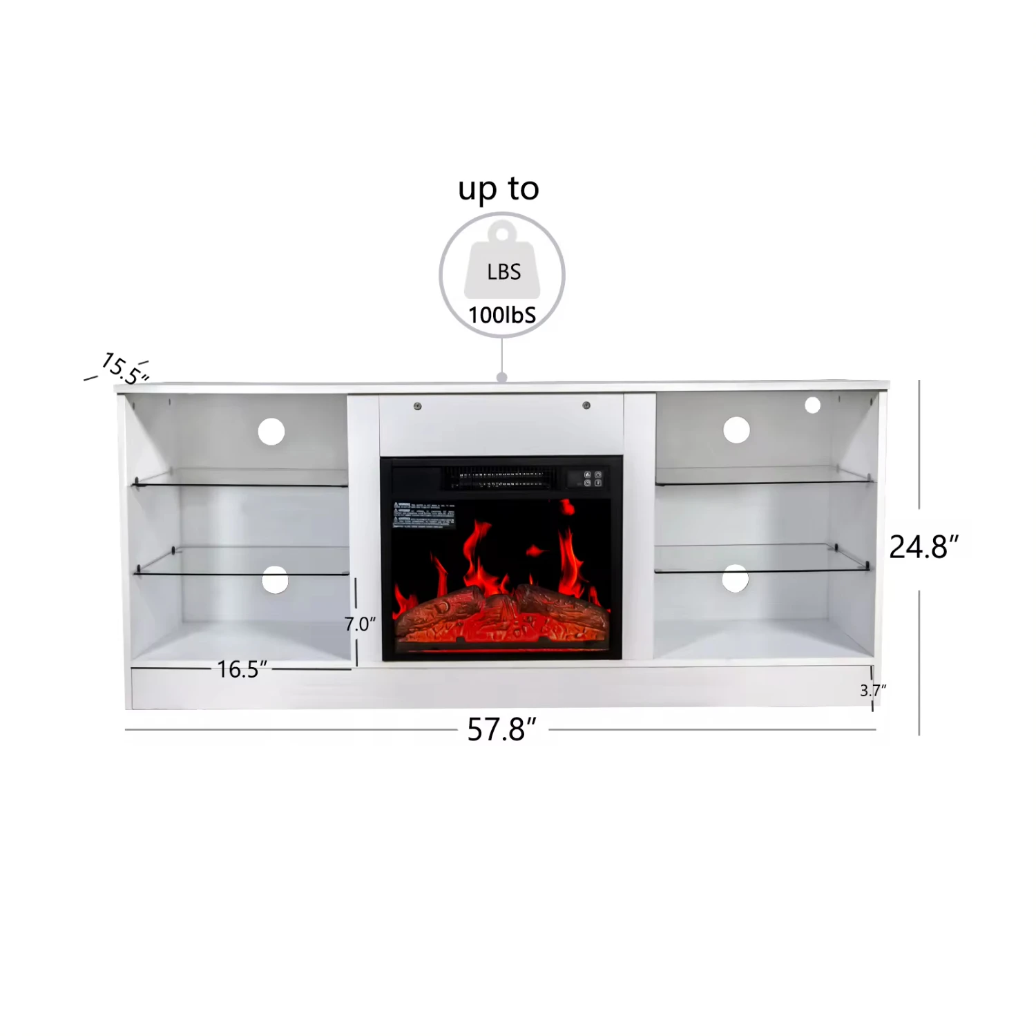 ireplace TV Stand With 18 Inch Fireplace Heater,Modern Entertainment Center TVs to 62 Inch With Adjustable Glass