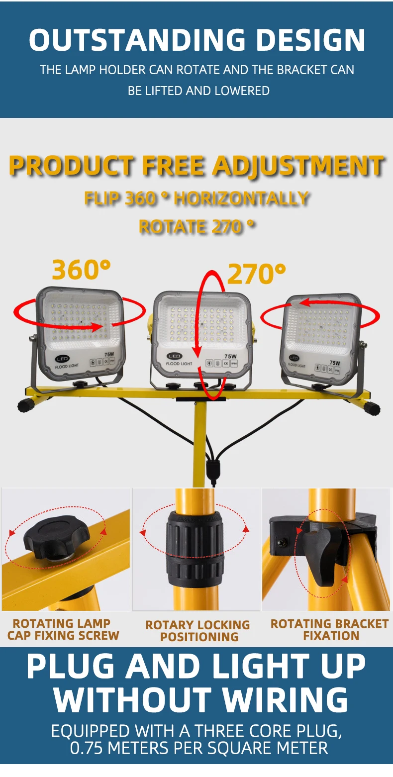 Description Picture 3 of itemLed Work Light Portable Outdoors Tripod Camping Lamp Spotlight SMD Telescopic Pillar Lamps Collapsible Outdoor Picnic Lights