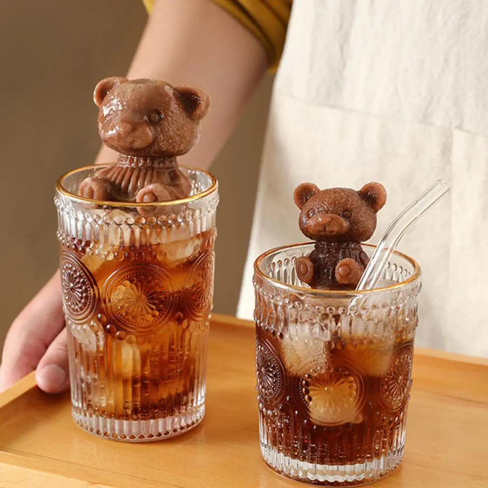 4 Grid Bear Ice Cube Tray Mold Silicone Odourless Cartoon Whiskey