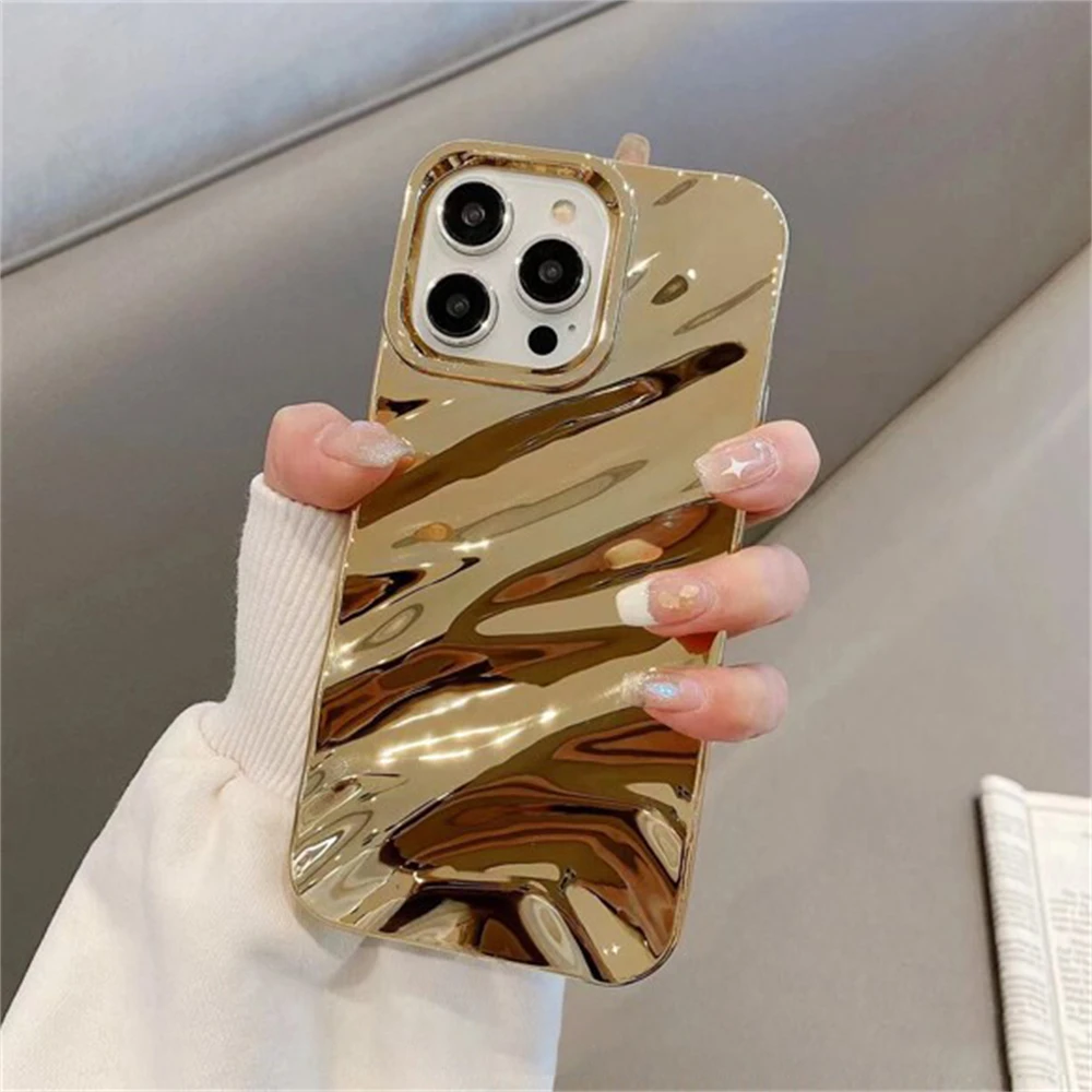 Luxury Plating 3D Wave Pattern Glossy Solid Color Bumper Phone Case Cover