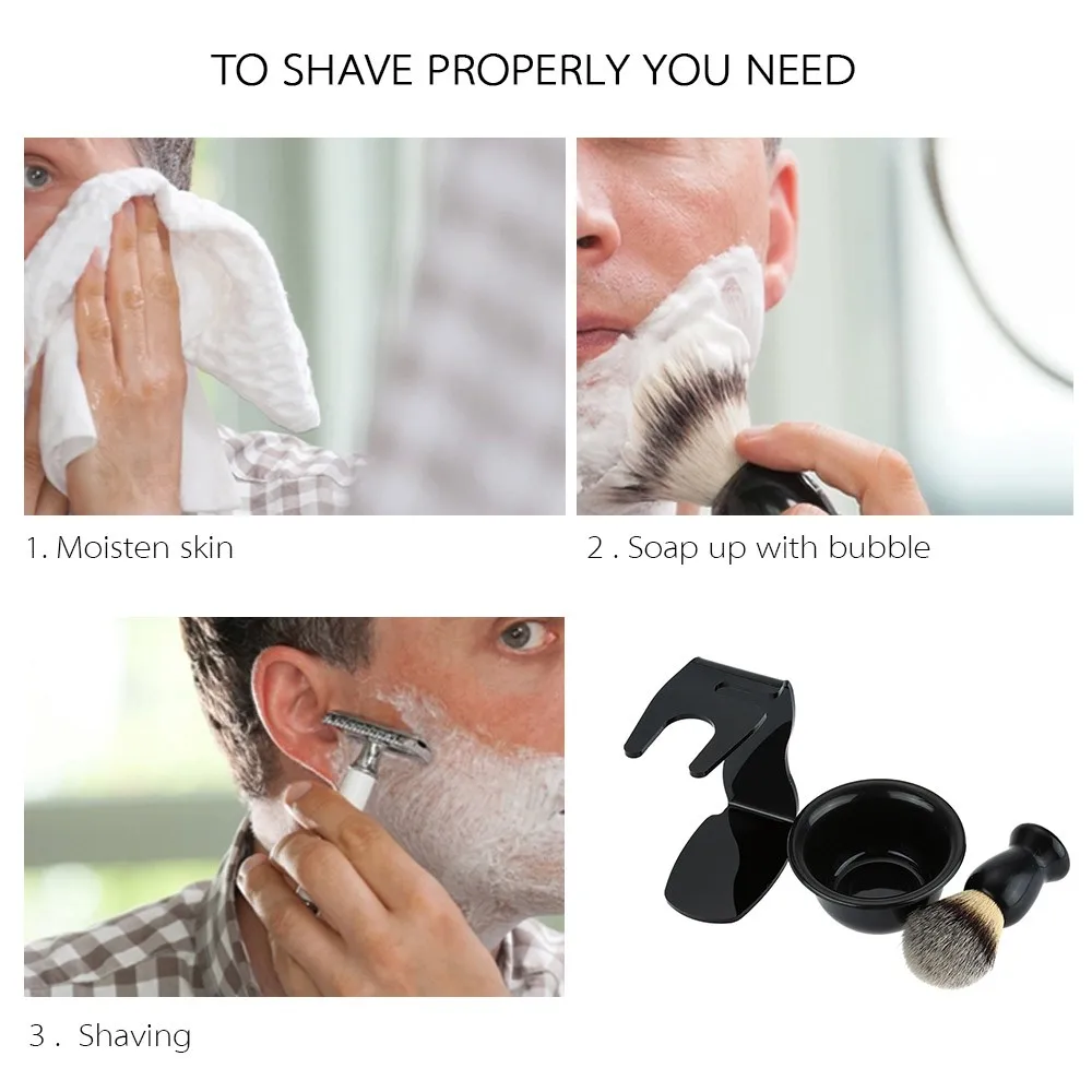 Shaving Brush Set 3-in-1 with Brush Bowl and Stand Father's Day Men's Gift Set shaving brush