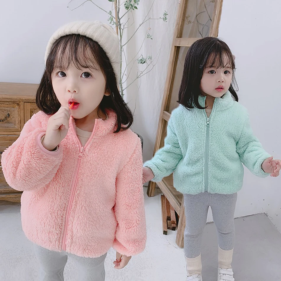 Girls winter coat boys school hooded jacket Children Plush Coats Fleece Lining Unisex Outerwear Boys Girls All Seasons