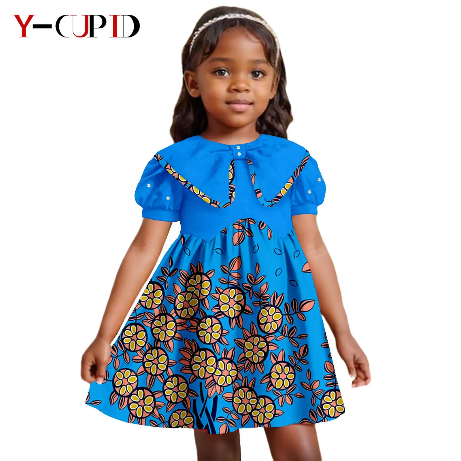 African Clothes Print Dresses for Girl Ankara Embroidered Flares