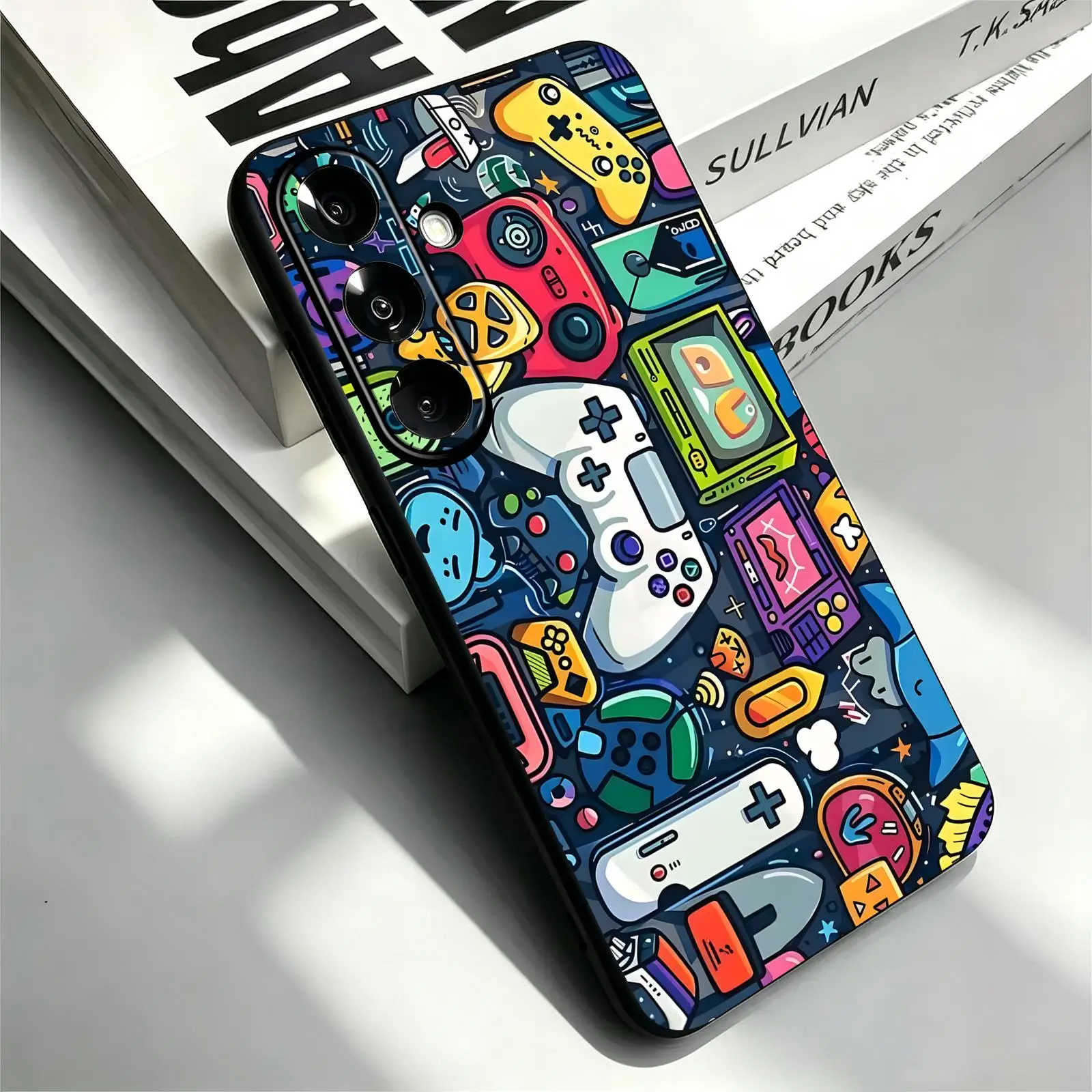 Anti-Drop Black Phone Case with Game Controller Graphic