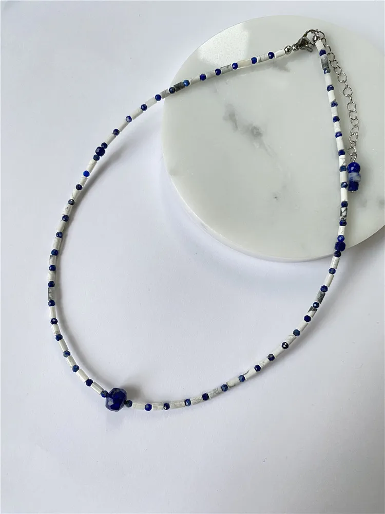 

Оригинальный дизайн, новый китайский стиль, лазурит, белое бирюзовое Полосатое ожерелье, универсальный комплект ювелирных изделий, изысканная цепочка до ключиц