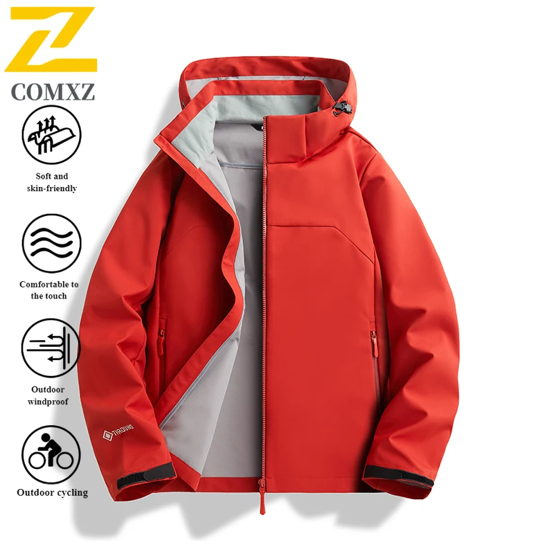 EiAO Windbreaker Men's  Stretch  Autumn Waterproof Hooded Outdoor Jacket for Hiking Casual Mountaineering camping fishing Sports